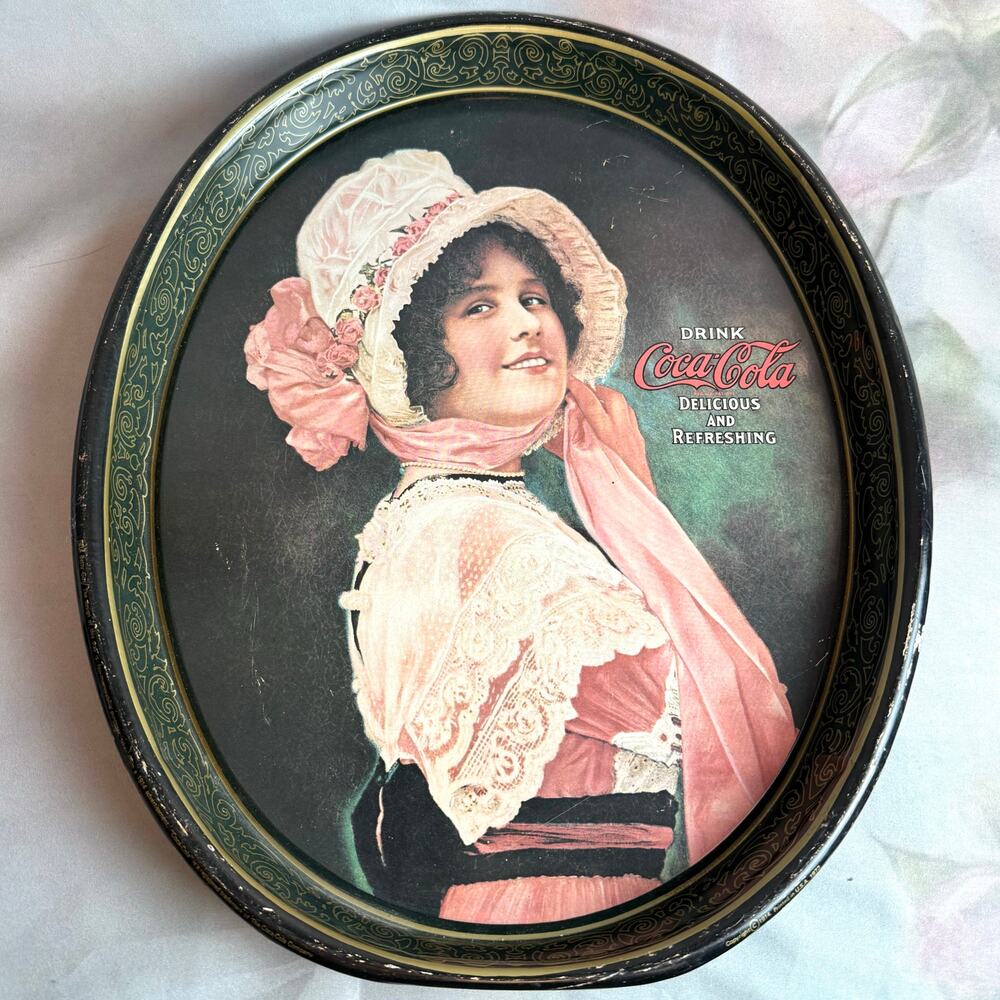 Vintage 70s Coca Cola Calendar Girl Betty Oval Metal Tray 1914 Reproduction